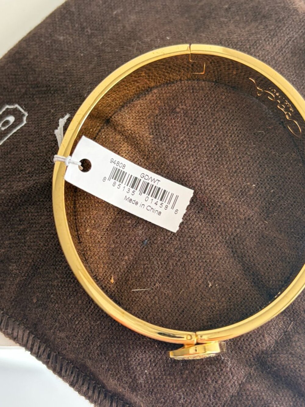 NWT Coach Gold Signature C 1" Wide Hinged Bangle Bracelet Dust Bag - Picture 5 of 5